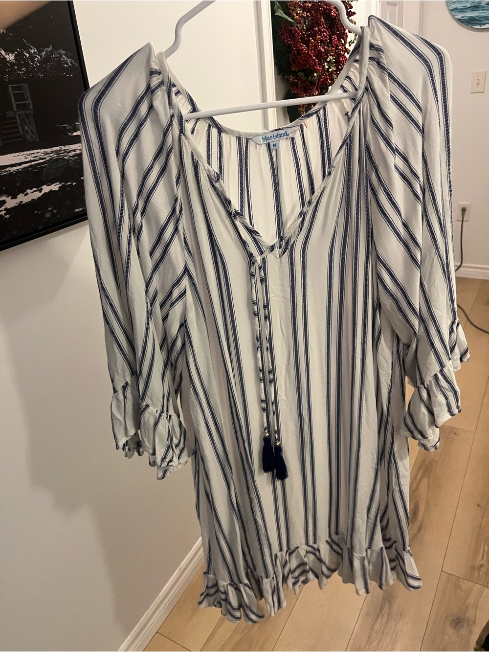 BLUE ISLAND Navy and White Vertical Stripe Tunic